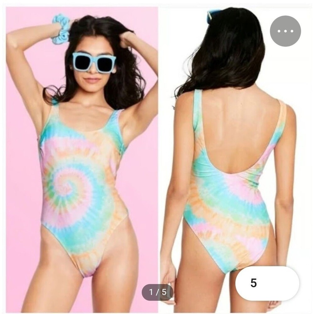 Stoney Clover Lane Rainbow Tie Dye Cheeky High Leg One Piece Swimsuit XS